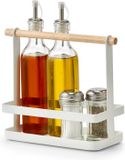 Zeller kruidenrek/keuken organizer staand - wit - 24 x 10 x 20 cm - metaal/bamboe hout