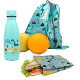 Nerthus FIH 1036 roestvrij stalen dubbelwandige fles set sandwichtas en rugzak kinderen dinosaurussen school