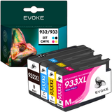 Evoke Compatible Ink for HP 932XL 933XL CN057AE CN054AE CN055AE CN056AE 4x CMYK Black Cyan Magenta Yellow 72ml 5440 Pages Officejet 6100 6600 6700 Premium 7110 7510 7600 7610
