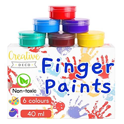 Creative Deco Vinger-verven Poster-Verf Set voor Kinderen | 6 x 40 ml Kopjes | Intense Kleuren | Set voor Peuters | Veilig en Niet Giftig | Op Waterbasis | Wasbaar