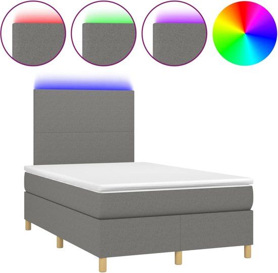 vidaXL Boxspring met matras en LED stof donkergrijs 120x200 cm