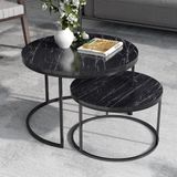 en.casa Table basse Skagen set de 2 rond marbre noir et noir