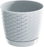 Prosperplast Ronde gevlochten plantenpot/bloempot kunststof dia 30 cm en hoogte 26 cm in het parel wit