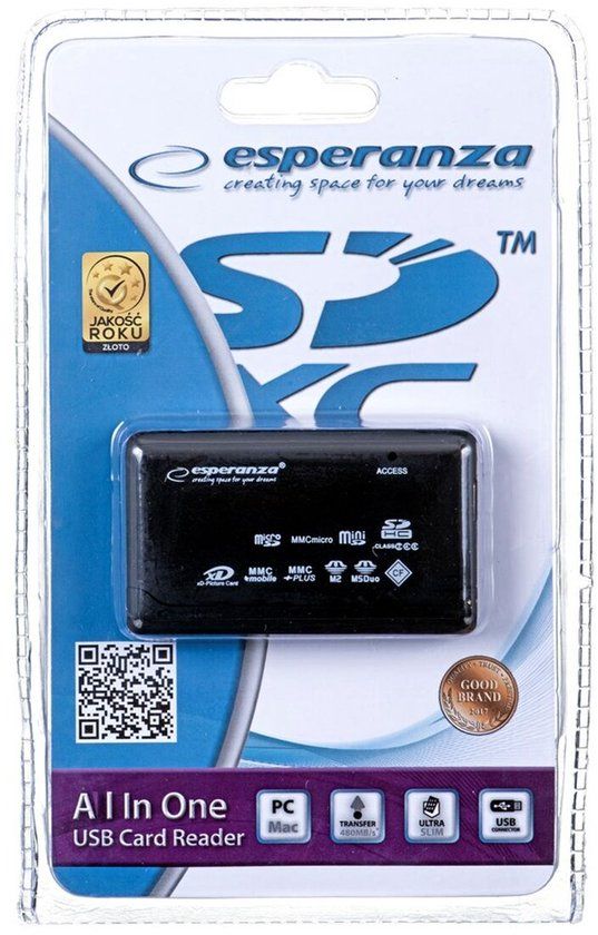 Esperanza EA119 Serie - Kaartlezer - USB 2.0 - Zwart