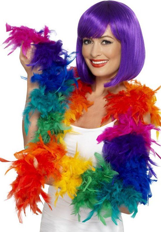 Smiffys Regenboog Veren Boa - Kunststof - Multi