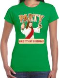 Bellatio Decorations Party Jezus Foute kersttrui t-shirt Party like its my birthday - Groen - Dames - XL