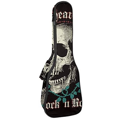 Mersov Concert Ukelele Rugzak, Heavy Duty Ukulele Case Bag met Opslag, Sopraan Concert Tenor Ukelele 10 MM Gewatteerde Tas Rock And Roll Bloemen Schedel