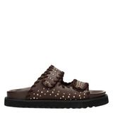 POSH by Poelman Nena leren slippers donkerbruin