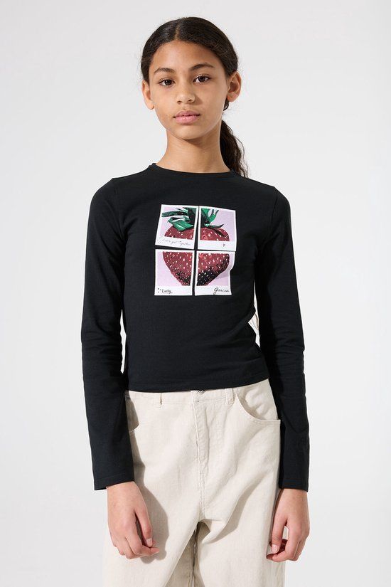 GARCIA Meisjes Print T-shirt Zwart Lange mouw