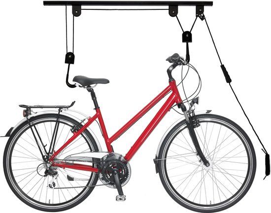 Relaxdays Fietslift - tot 34 kg - met klemkabel - staal - voor garage en kelder - plafondhouder voor fiets - zwart