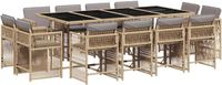 vidaXL 13-delige tuinset met kussens, polyrotan, gemengd beige