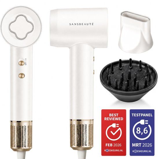 Sansbeauté EssentiaPRO® Hair Dryer - 2000W - Ionic - 3 Attachments - White
