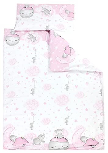 TupTam Dekbedovertrek voor Kinderen 2-delig, Maan met olifant / Roze, 135x100 cm
