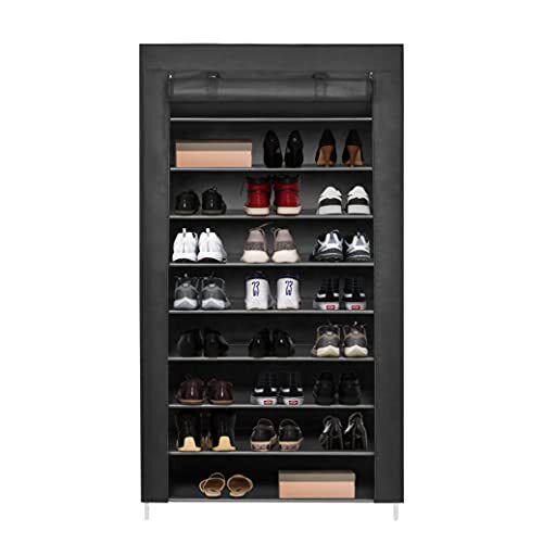 Meerveil Schoenenrek stoffen rek 9 niveaus, schoenenkast stoffen kast voor ca. 45 paar schoenen, 160 cm x 88 cm x 28 cm, schoenenrek schoenenstandaard met beschermhoes, schoenenorganizer, zwart