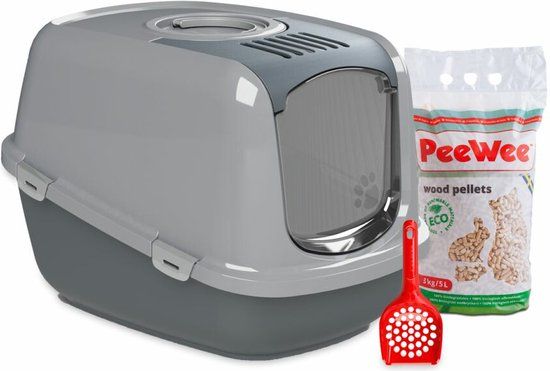 PeeWee XXL EcoDome Kattenbak Startpakket - Antraciet/Grijs - 66,5 x 48,5 x 46,5 cm