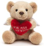 Uni-Toys - Beschermengel teddybeer met rood hart Lieblingsmensch - Plushie - 13 cm (hoogte) - pluche dier, knuffeldier