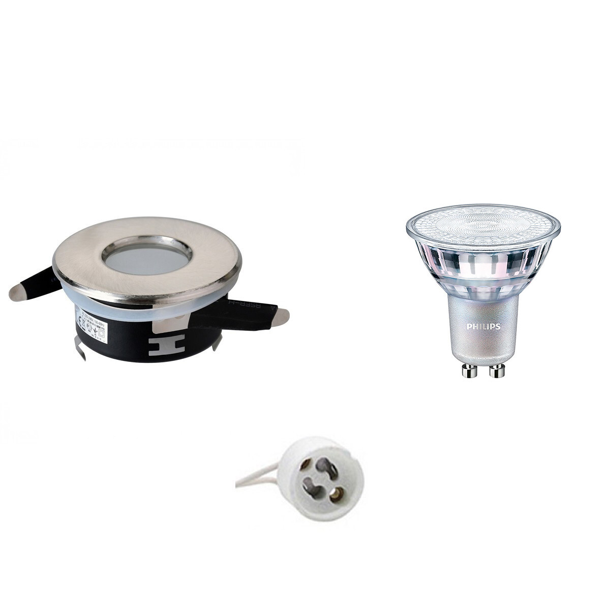 BES LED LED Spot Set - Aigi - GU10 Fitting - Waterdicht IP65 - Inbouw Rond - Mat Chroom - Ø82mm - Philips - MASTER 927 36D VLE - 4.9W - Warm Wit 2200K-2700K - DimTone Dimbaar