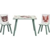 Ensemble de salon pour enfants de 3 à 8 ans, table et deux chaises vertes avec motif d'animaux