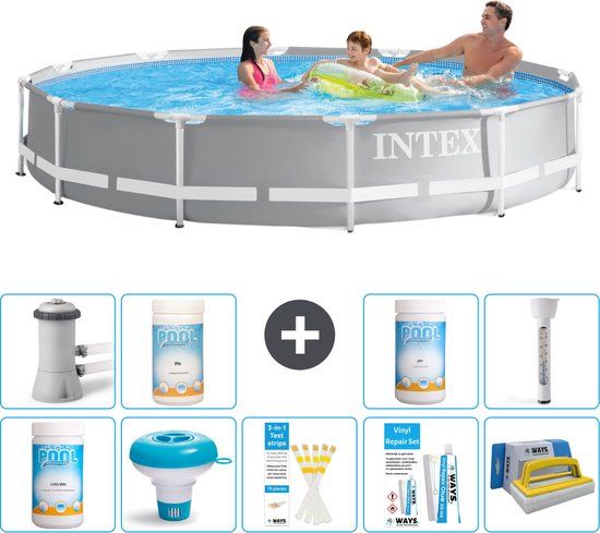 Intex Rond Prism Frame Zwembad - 366 x 76 cm - Grijs - Compleet Pakket