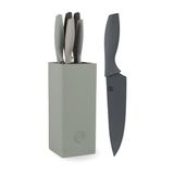 MasterChef Messenblok met Messenset (5-delige) met Santoku Mes, Broodmes, Koksmes, Schilmesje, Vleesmes en universeelmes, Roestvrij Staal, Scherp, Grijs, Volle Greep, SoftGrip Handgrepen