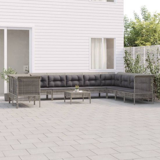 The Living Store Tuin loungeset - Grijs - PE-rattan - 65 x 65 x 75 cm - Modulair design