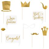 PartyDeco set de accessoires voor foto's Goud - Bruiloft - or/wit - set 30 pièces - 7-22 cm