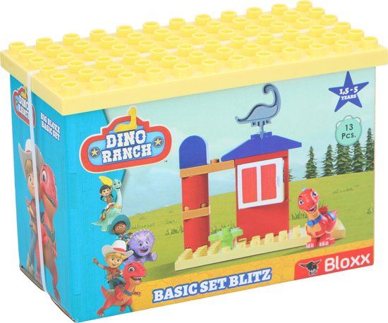 Big Bloxx Dino Ranch Bouwblokken Set - Constructiespeelgoed Kinderen - 13-delig - Opbergbox met Deksel - 1,5-5 Jaar
