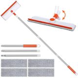 Alyvisun Raamwisser met Telescoopsteel [132cm], 2 in 1 Professionele Raamreinigingsset met Siliconen Wisser en 4 Stuks Microvezeldoek, Glasreinigingsset voor Hoge Ramen