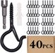 Merkloos 40pcs Screw Hooks for Hanging, Heavy Duty Screw Hook with Safety Buckle, Black Metal Cup Ceiling Hooks for Hanging Plants Outdoor String Lights Fairy Lighting Decor