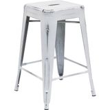 Flash Furniture Hoge Backless Distressed Indoor-Outdoor Counter Hoogte Kruk, Metaal, Wit, 63,5 x 57.78499999999997 x 44,45 cm