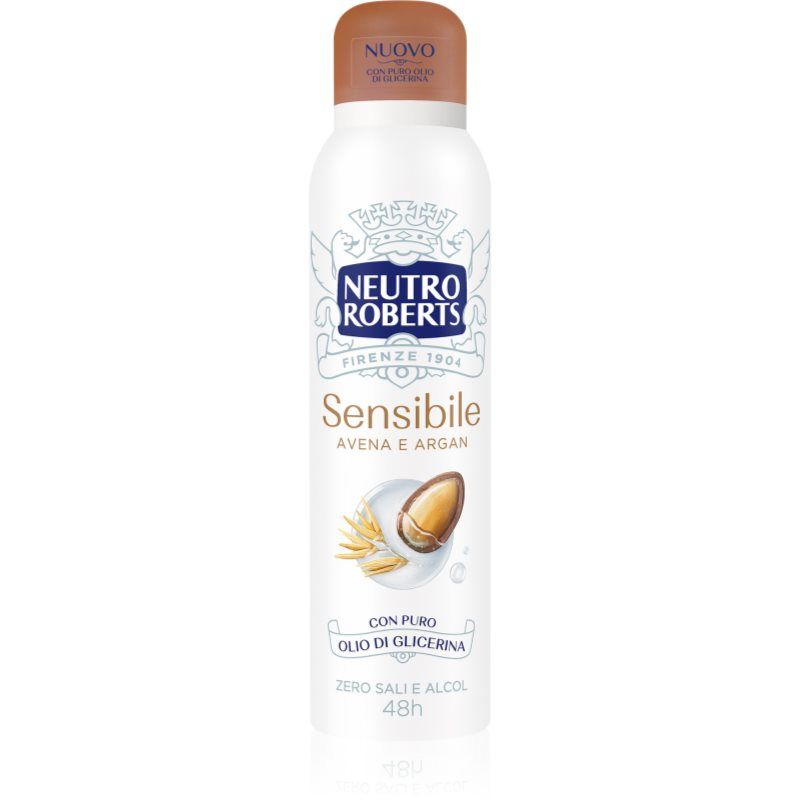 Neutro Roberts Deodorant Spray for Sensitive Skin with Soothing Oat and Argan, Aluminum-Free, Alcohol-Free, with Pure Glycerin Oil, Dermatologically Tested 150ml