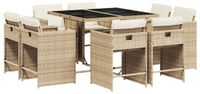 vidaXL 9-delige Tuinset met kussens, poly rattan, beige