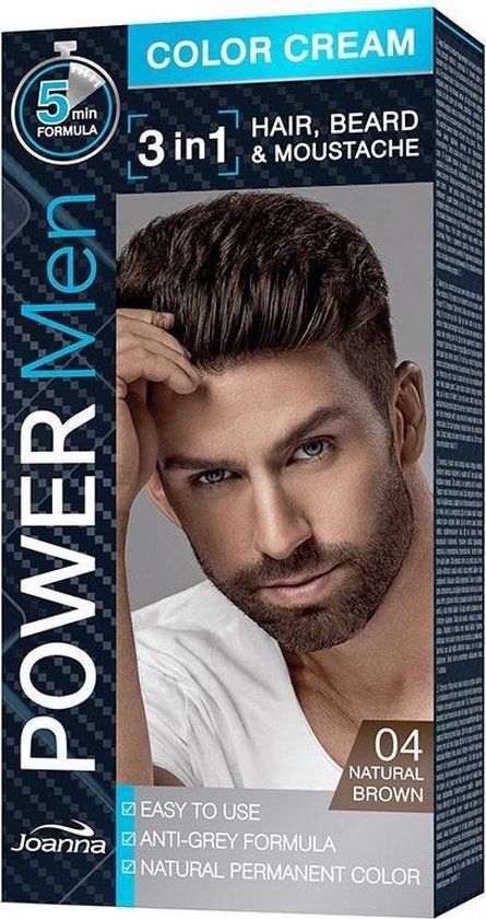 Joanna Power Men Color Cream 3in1 Hair Beard Moustache - 04 Natural Brown - 30g