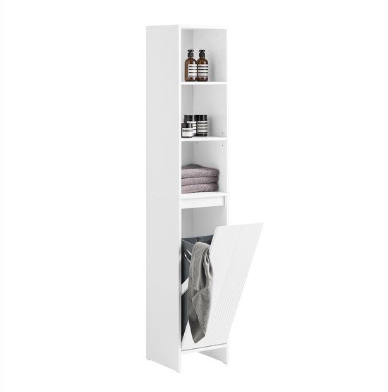 SoBuy BZR158-W Hoge Badkamerkast - Wit Houtcomposiet met Waszak