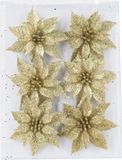 Cosy & Trendy Kersthangers - 6x - bloemen ijzerdraad - glitter - goud - Decoratiebloemen - kerstboomversiering