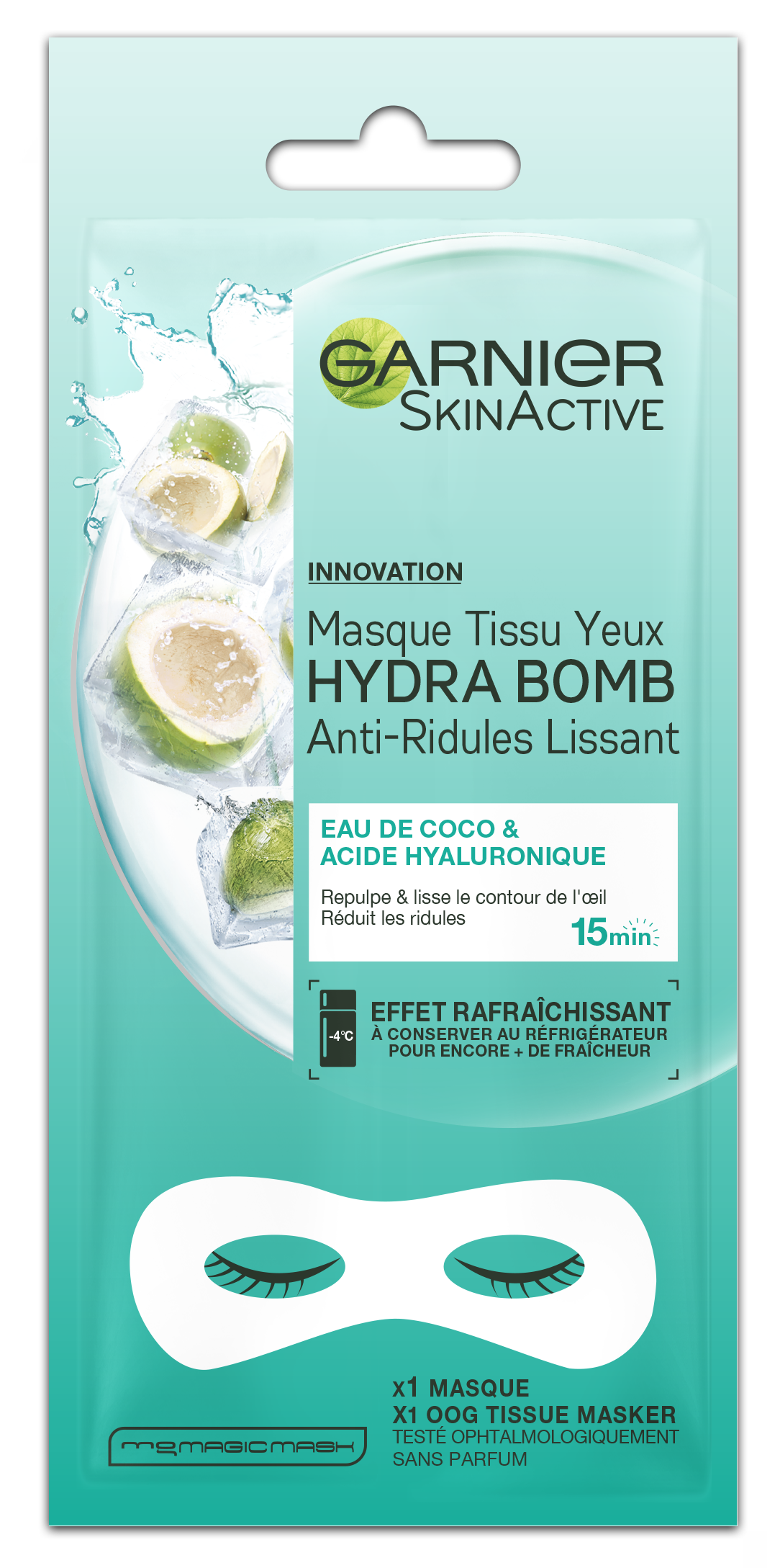 Garnier Skinactive Face Sheet Oogmasker - Kokosnoot en Hyaluronzuur - 1 Stuk