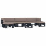 vidaXL 6-delige Loungeset van Pallets met Kussens Zwart Geïmpregneerd Hout