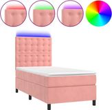 vidaXL Boxspringbed met matras en LED-verlichting, roze, 100x200 cm, fluweel