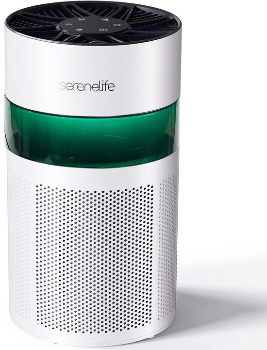 SereneLife Luchtreiniger – Compacte luchtreiniger met aromabox en sfeerverlichting – Hoge filtratie-efficiëntie met 2 snelheden, timer en slaapmodus – Met filtervervangingsindicator (15,2 × 15,2 × 30,5 cm) Wit