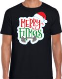 Bellatio Decorations Merry fitmas Kerstshirt / Kerst t-shirt zwart voor heren - Kerstkleding / Christmas outfit S