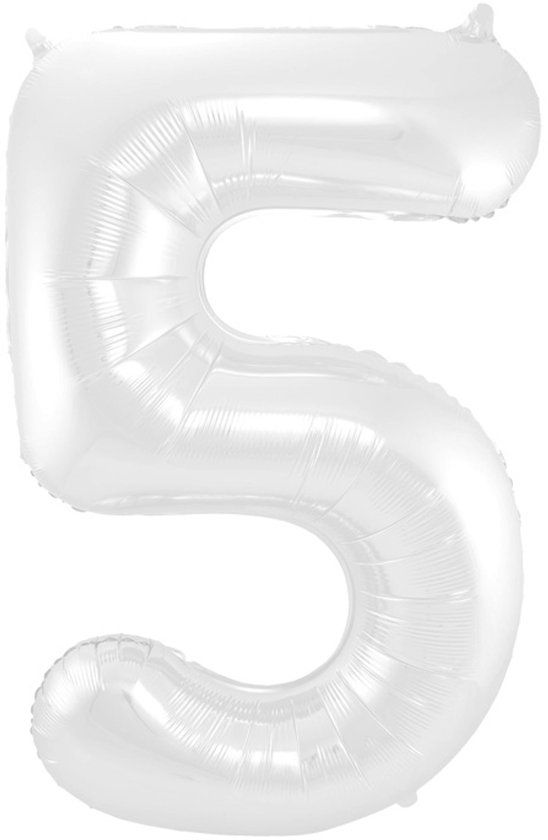 Folat - Folieballon Cijfer 5 Wit Metallic Mat - 86 cm