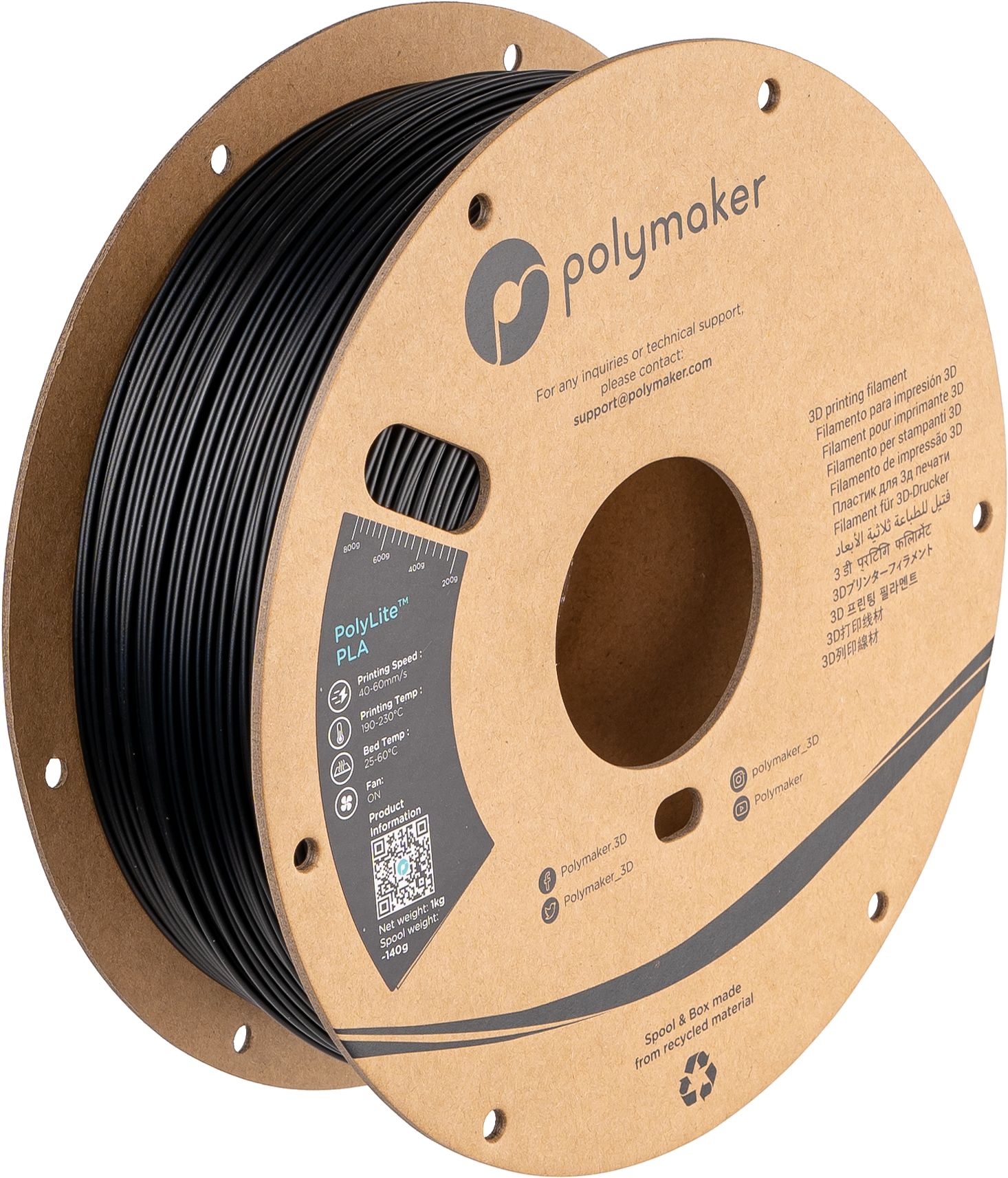 Polymaker PolyLite PLA Filament - 1.75 mm - Black - 5 kg