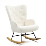 WeHome - Gestoffeerde schommelstoel met armleuningen, relaxstoel voor binnen, schommelstoel van hout en metaal met veelkleurige overtrek, 96 x 66 x 90 cm (bouclé, crème)
