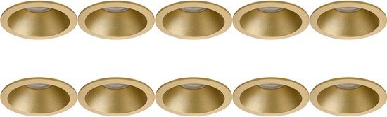 BES LED Spot Armatuur 10 Pack - Pragmi Pollon Pro - GU10 Fitting - Inbouw Rond - Mat Goud - Aluminium - Verdiept - Ø82mm