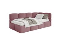Lit ado 90x200 avec matelas, tête de lit à droite, velours rose