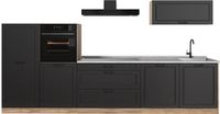 Vicco Complete keukeneenheid R-Line, Antraciet landelijk/Goudkleurig Eiken, 340 cm marmer werkblad