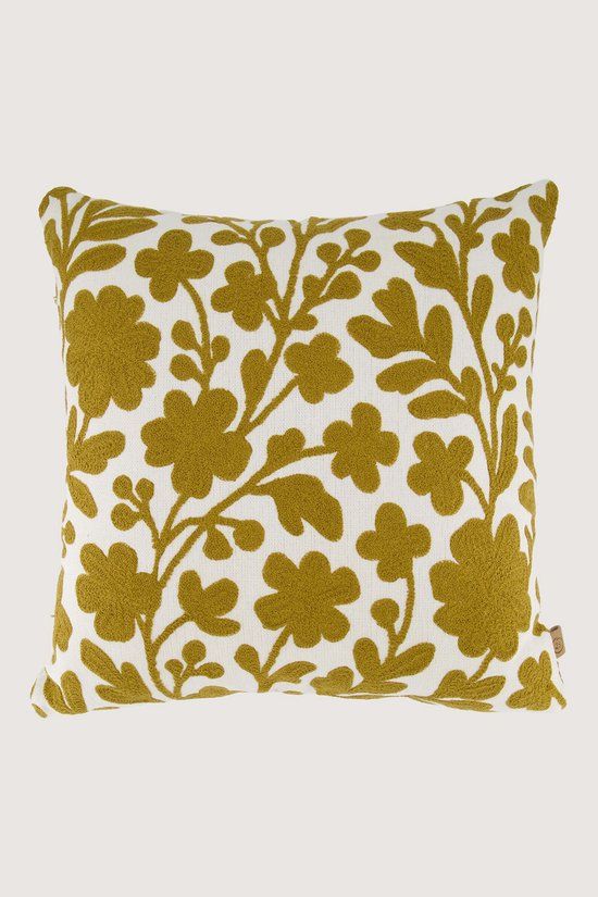 Zusss Kussen Bloemen Embroidery 45X45cm 100% Katoen White / Ochre