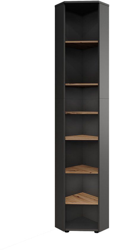 Vicco Hoge hoekkast Irma, Antraciet/Goudkleurig Eiken, 33 x 192 cm