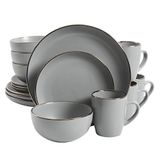Gibson Home Rockaway Ronde serviesset van aardewerk voor 4 personen (16-delig), grijs/gouden rand