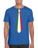 Bellatio Decorations Shoppartners Bv Supporters T-shirt - blauw - met vlag Italie kleuren stropdas - heren - korte mouw L